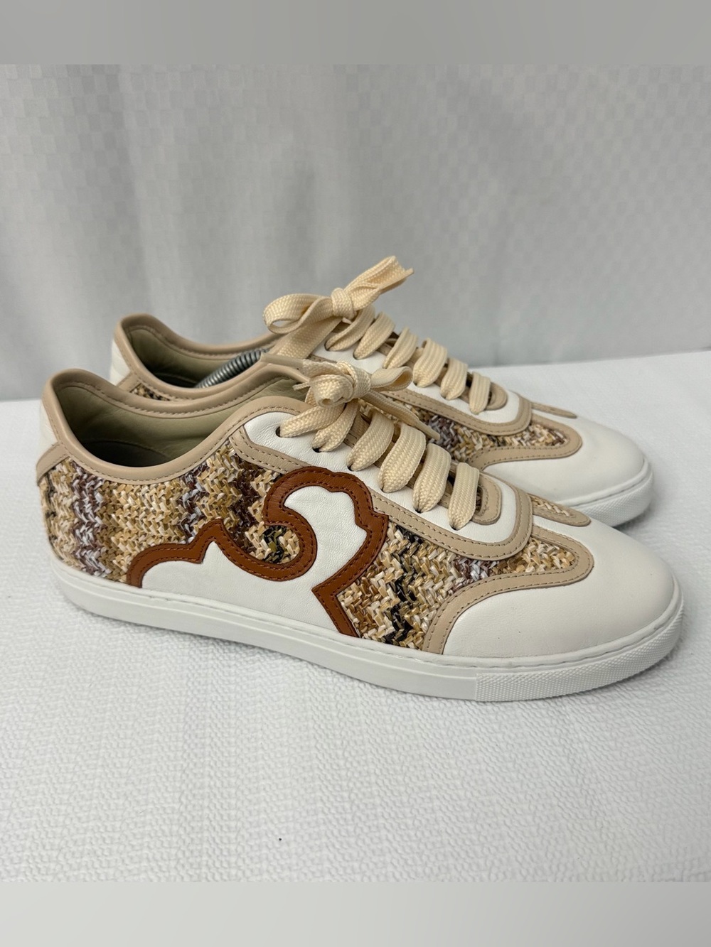 Maimai Chevron Shoes Womens Size 8 Woven Raffia Made in Italy Leather Sneaker